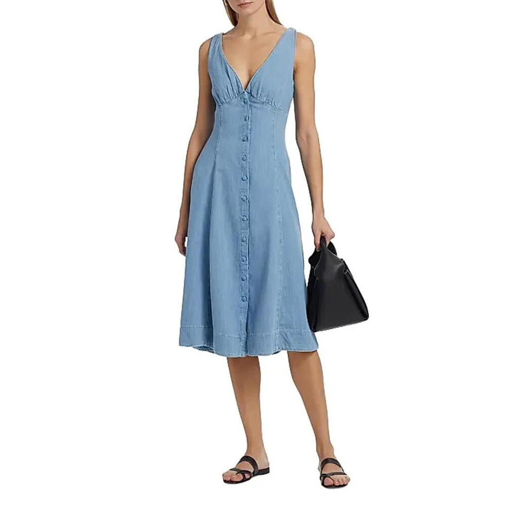 NEW, REFORMATION Sebastien Denim Midi Dress Size 4 #MD818 - Picture 2 of 12